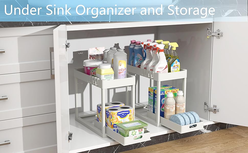 bathroom organizer 2PC Under Sink Organizer Rack ,for Bathroom Kitchen Desktop（White）