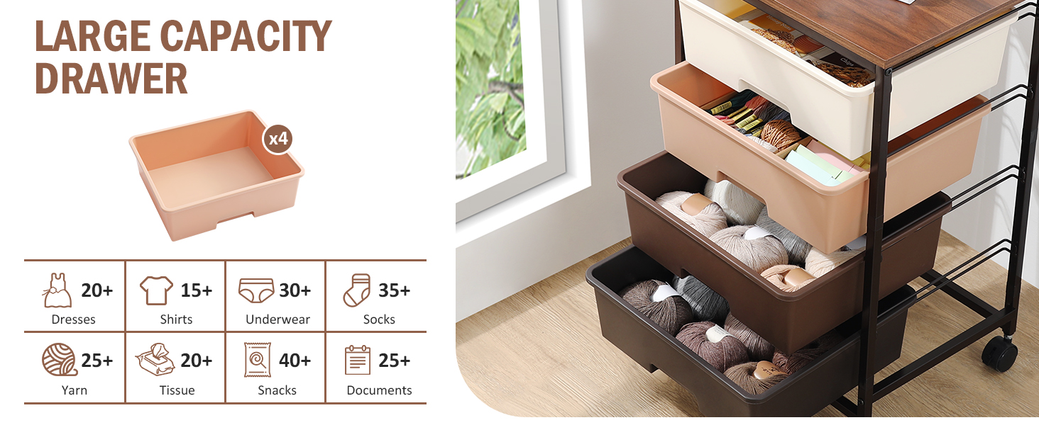 4 Drawers Rolling Storage Cart