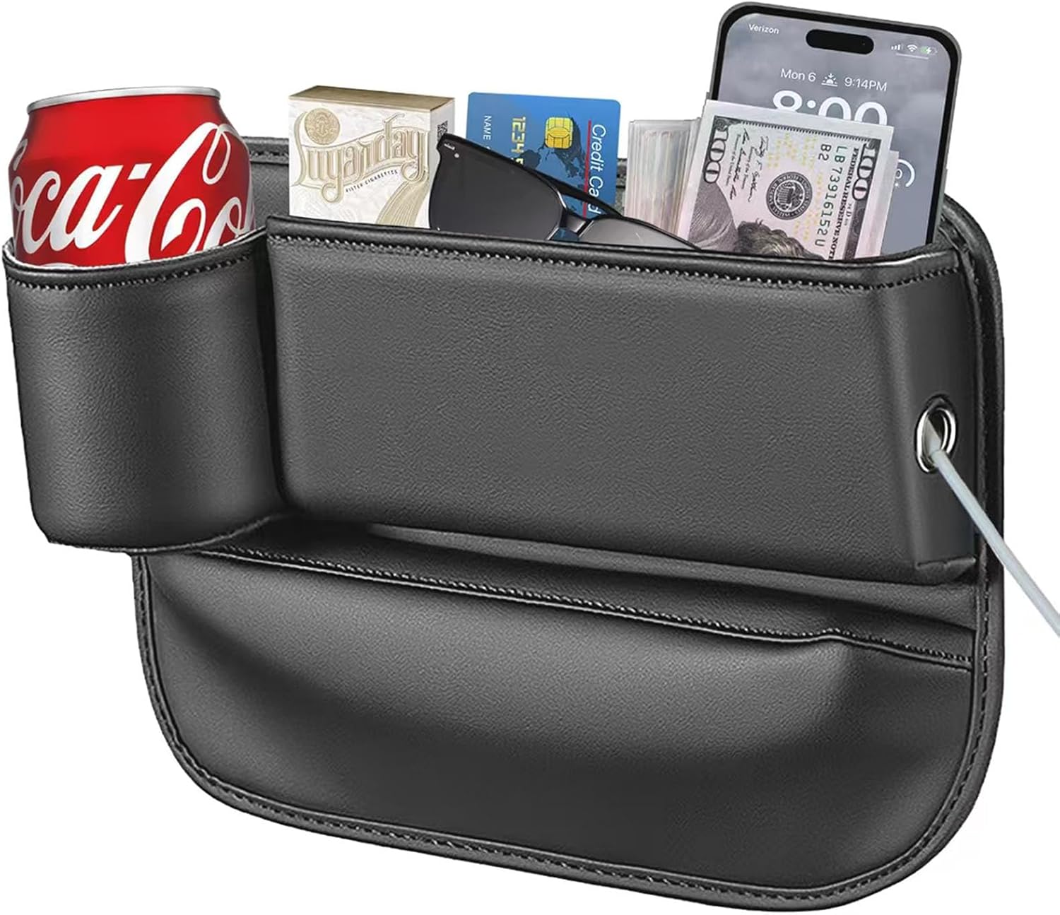 Car Seat Gap Filler Organizer with Cup Holder, 2025 New Premium Leather Car Seat Gap Filler, No Drop Seat Guard & Car Organizer for Keys, Cards, Phone, Sunglasses AMD Small Items