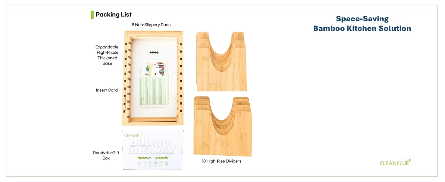Adjustable Pot and Pan Lid Organizer, Bamboo Expandable Bakeware and Cutting Board Organizers Holder