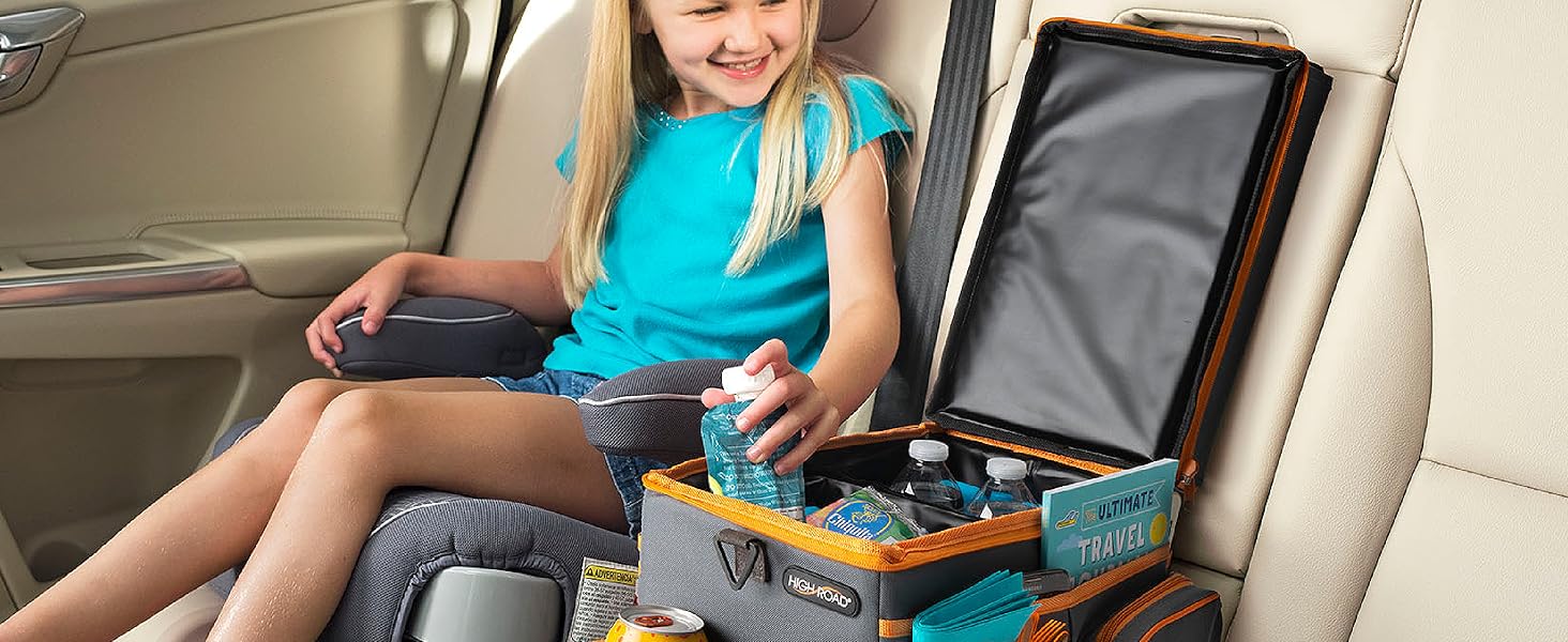 High Road gray CarHop with young girl putting drink in cooler
