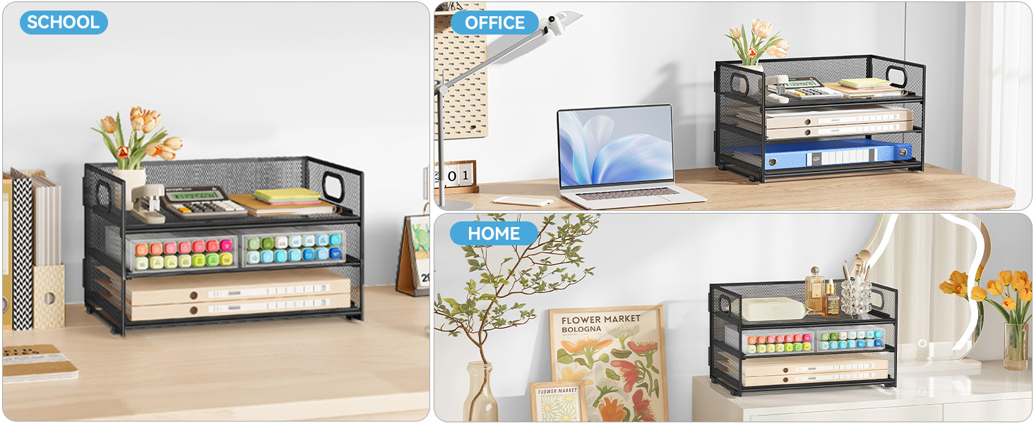 different scenarios for 3 tier mesh paper organizer