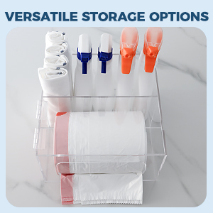 Versatile Storage Options trash bag box dispenser fits standard rolls various loose bags gloves