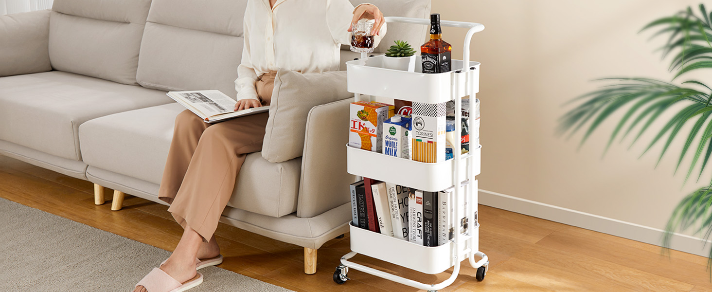 rolling cart utility cart with wheels metal storage cart PIUC03W