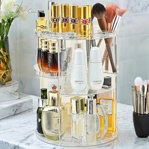 organizer on marble counter next to flowers