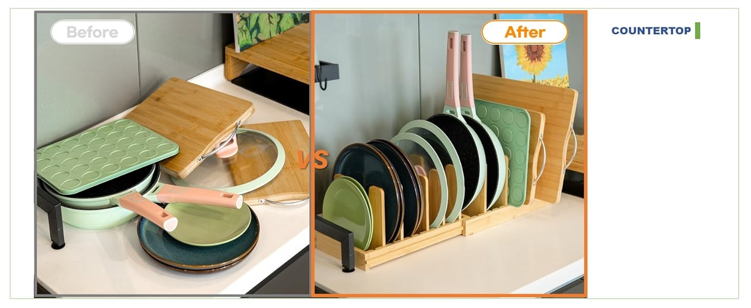 Bamboo Pot Pan Lid Organizer Pot Lids Holder Rack inside Cabinet Bakeware Cutting Board Organizers