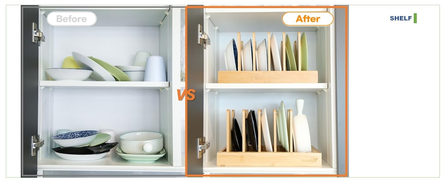Bamboo Pot and Pan Lid Organizer, Cookie Sheet Baking Pan Tray Organizer inside Kitchen Cabinet Rack