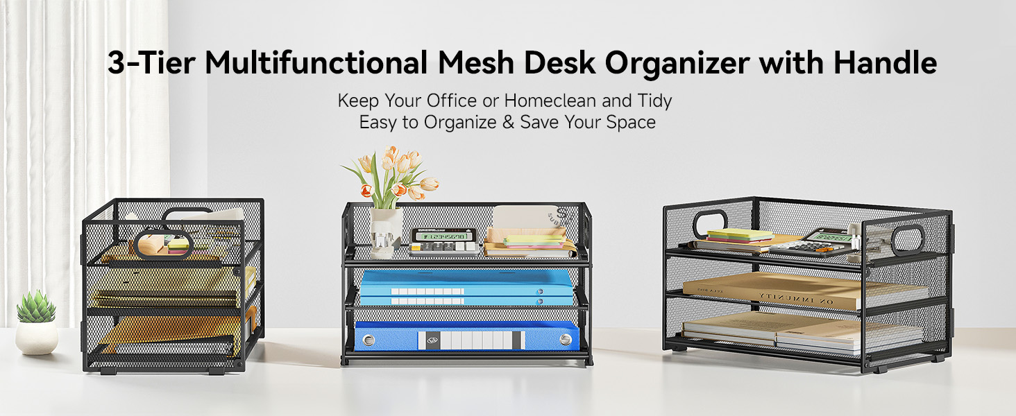 3-tier multifunctional mesh desk organizer