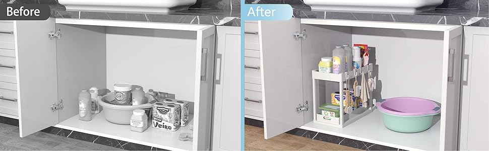 Under Sink Organizer, Sliding Under Bathroom Cabinet Storage Drawer Organizer 