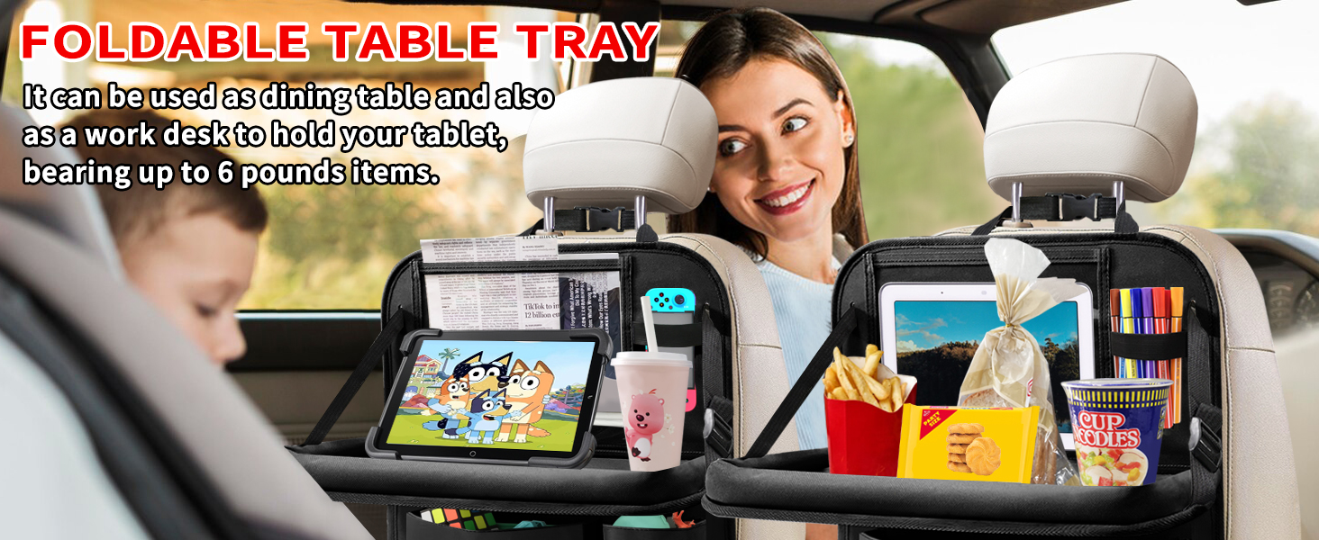 car backseat organizer with foldable tray