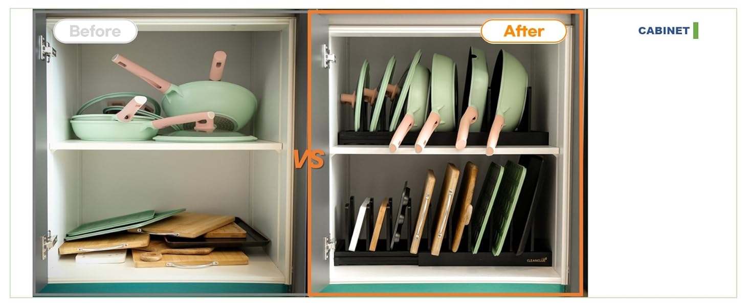 Bamboo Pot and Pan Lid Organizer, Cookie Sheet Baking Pan Tray Organizer inside Kitchen Cabinet Rack