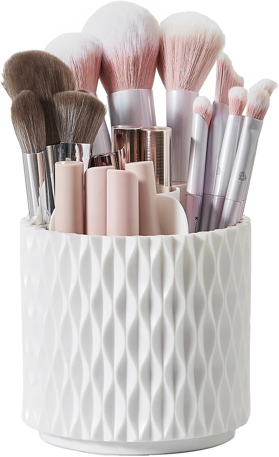 [2025 Upgrade] Rotating Makeup Brush Holder, [Large Capacity] 5 Slot Cosmetics Make up Brush Organizer Storage for Dresser, Countertop, Vanity & Bathroom
