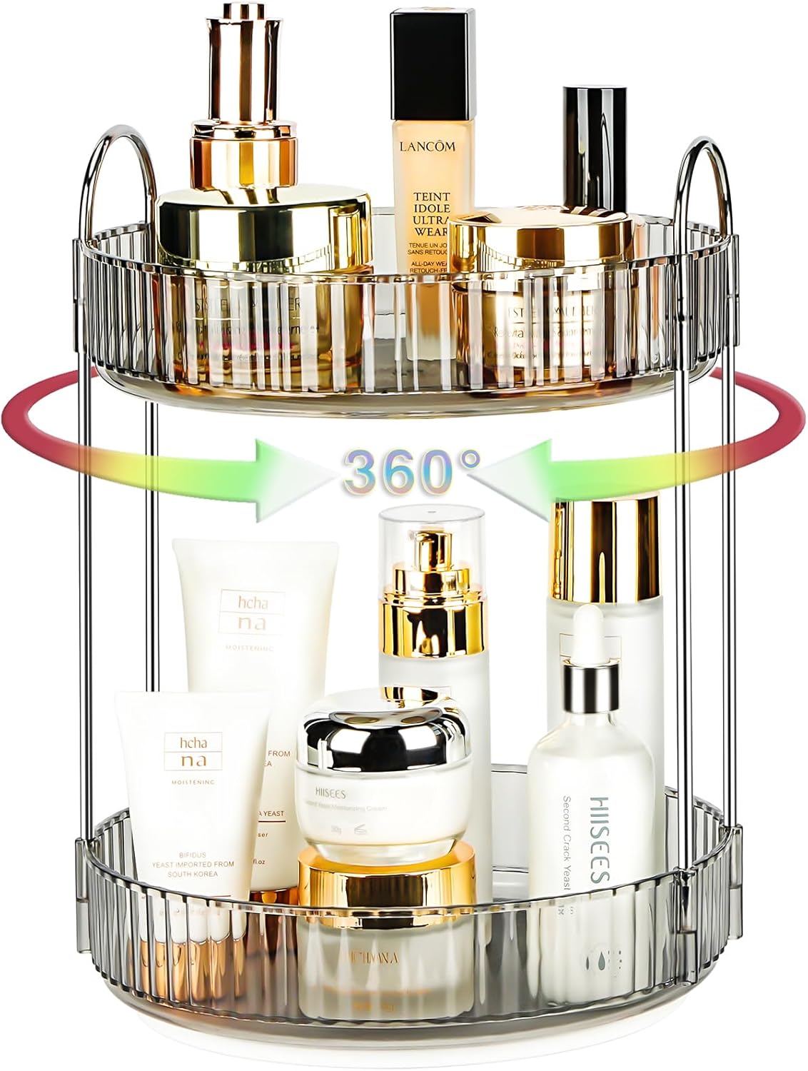 360 Rotating Makeup Organizer, 2 Tier Lazy Susan Bathroom Organizer, Easy to Install, Ideal Storage for Perfume, Skincare, Cosmetic, Dresser or Vanity Countertop (Classic Grey, 2 Tier)