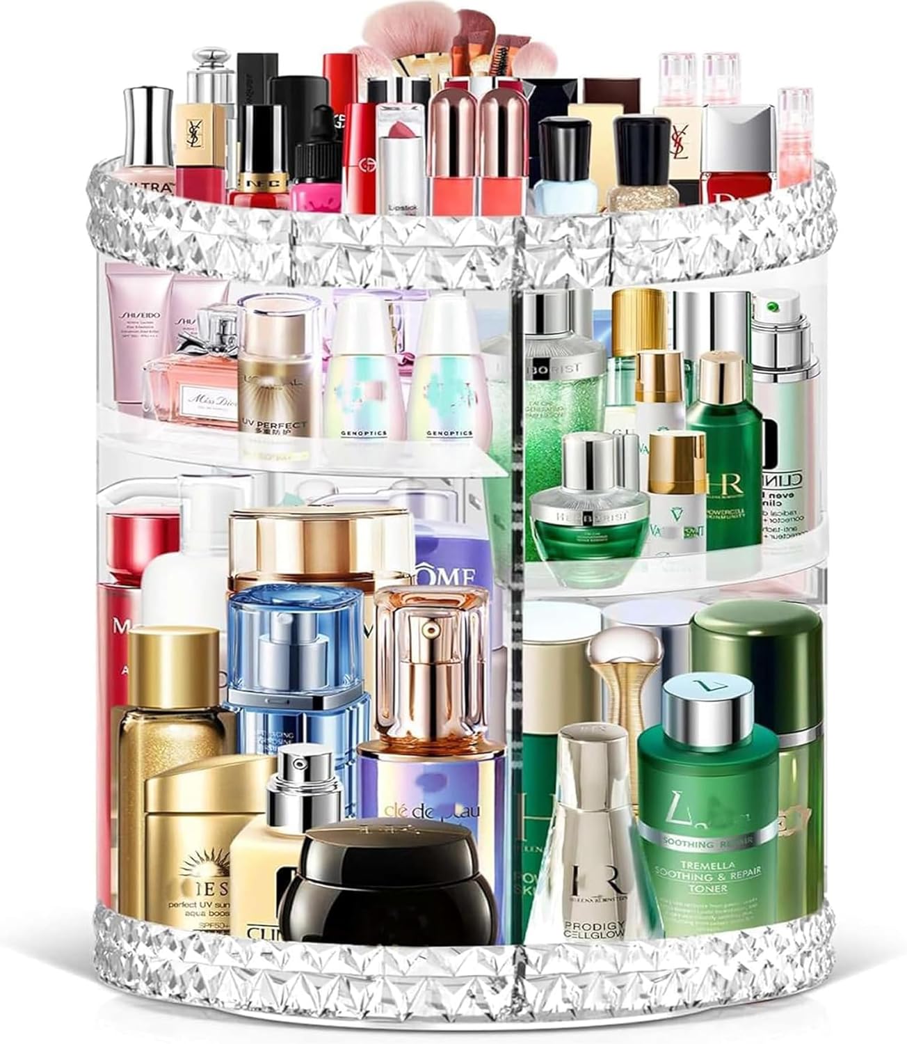 360 Rotating Makeup Organizer, Cosmetics Organizer Makeup Spinning Organizer Clear 6 Adjustable Layers Large Capacity Acrylic Skincare Organizers for Bathroom or Bedroom Dresser
