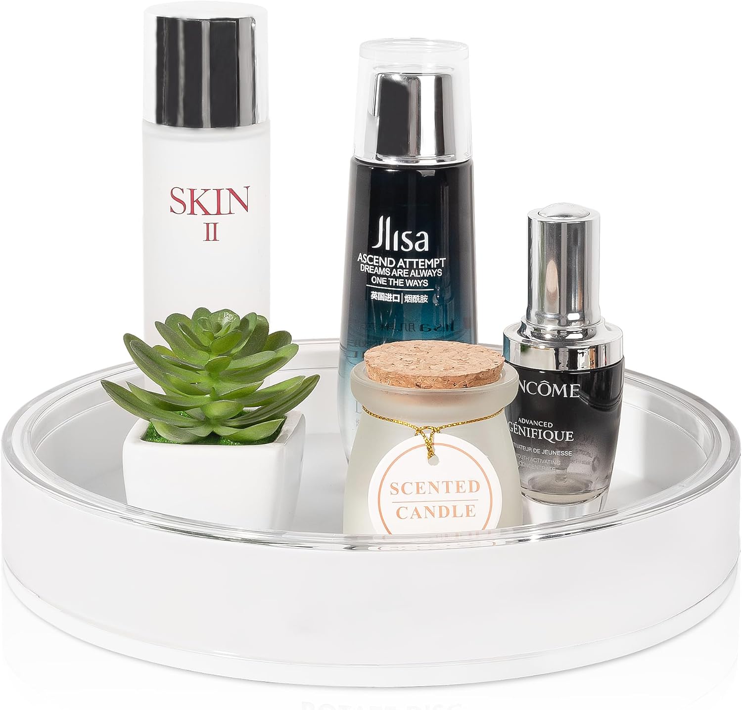 360 Rotating Makeup Organizer Perfume Tray Skincare Holder Spinning Cosmetic Storage Bathroom Countertop Organizer Lazy Susan Turntable for Dresser, Vanity, Kitchen, Small White