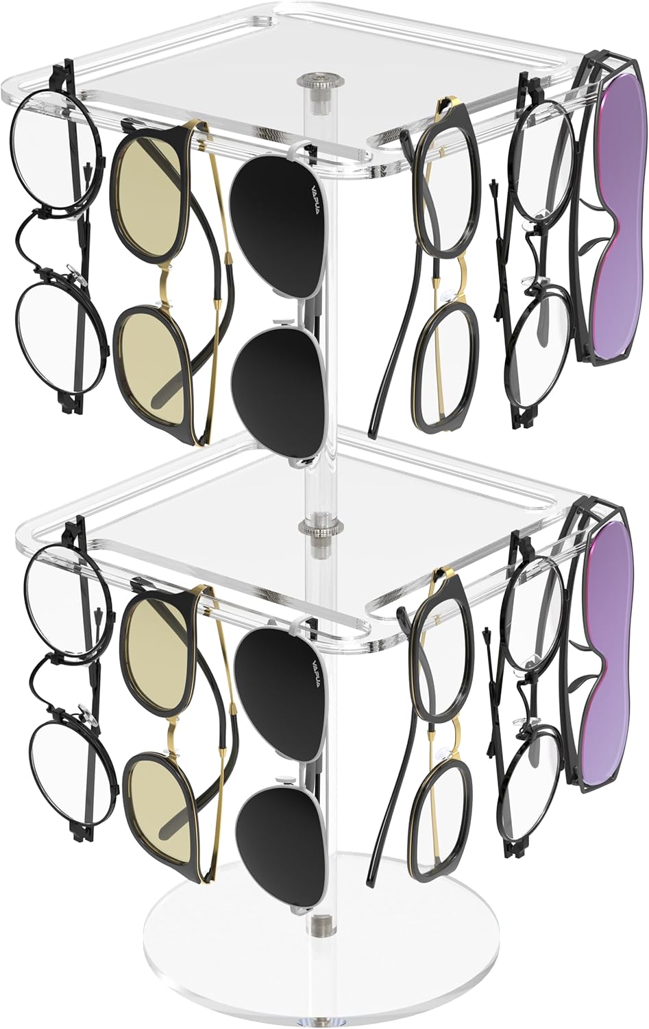 360° Rotating Acrylic Sunglasses & Eyeglasses Display Rack - Double-Tier Clear Tabletop Organizer for Eyewear