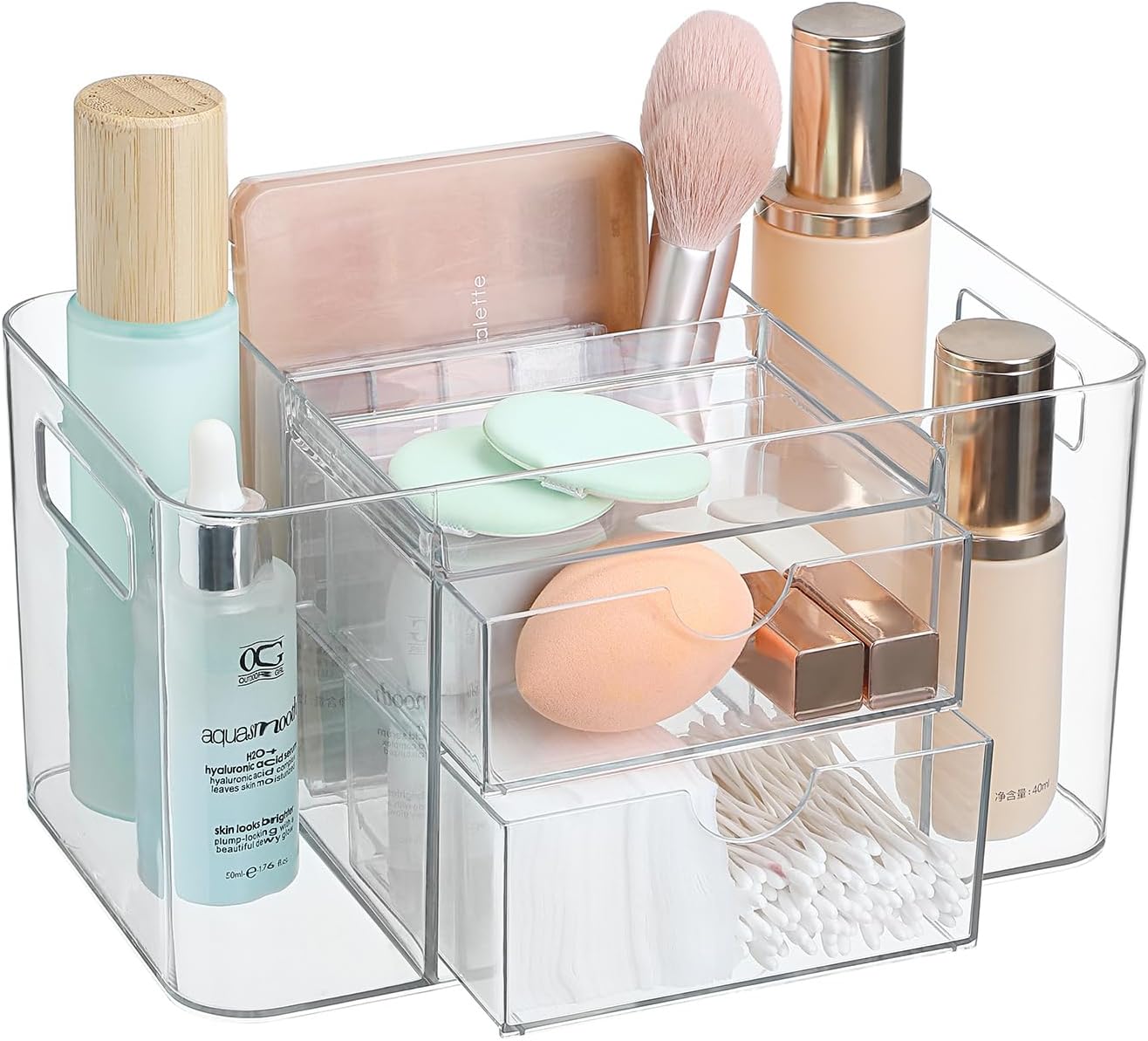5-Compartment Makeup Organizer for Countertop – Divided Bathroom Organizer & Storage Drawer, Multi-use Clear Plastic Cosmetic Bin for Vanity, Bathroom, Office, Craft (Transparent)