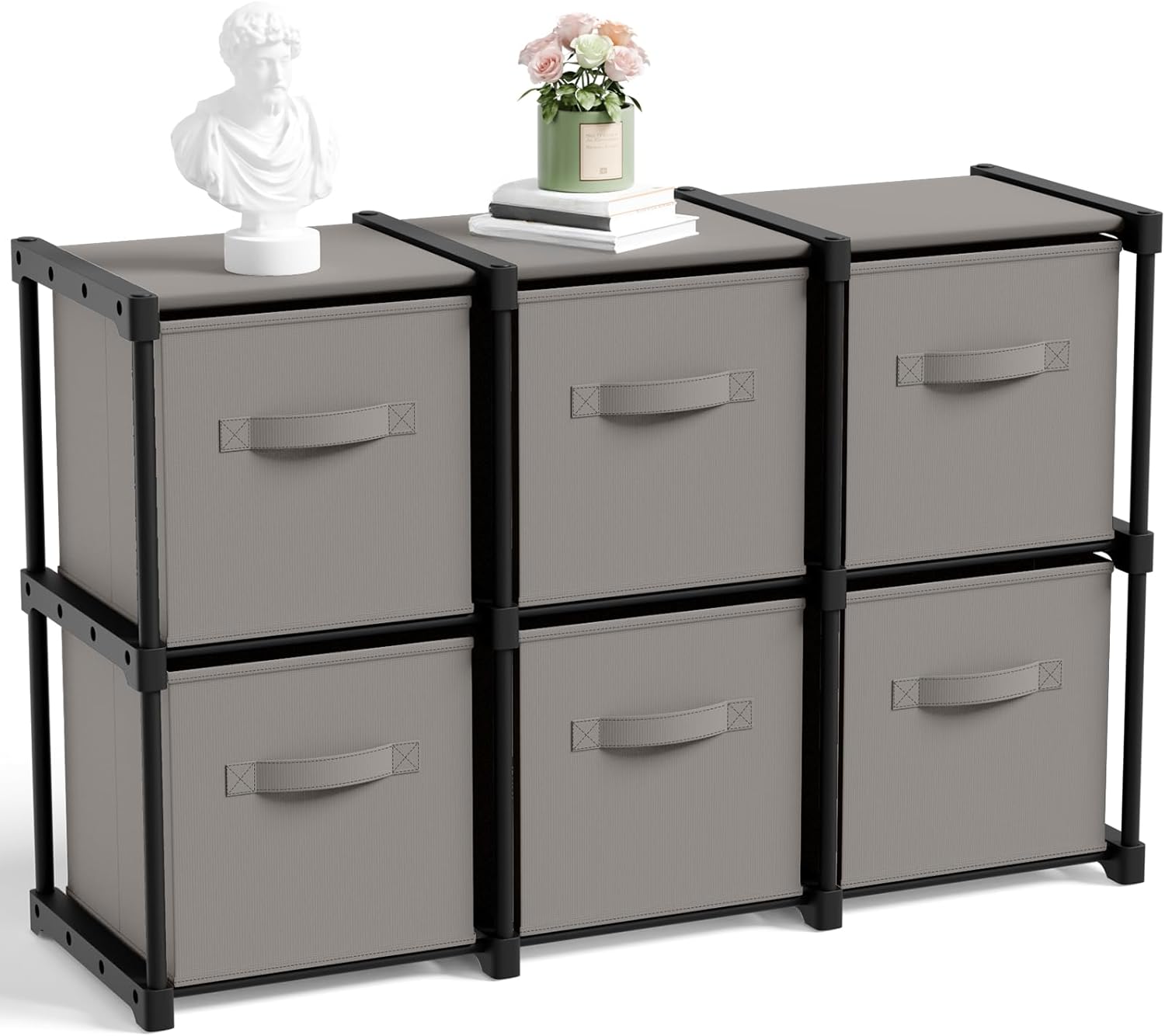 6 Cube Storage Organizer with Shelf 11x11 Inch Toy Box Collapsible Storage Cabinet Drawers Fabric Closet Organizers for Home Bedroom Playroom Toys Clothes Books (Grey)