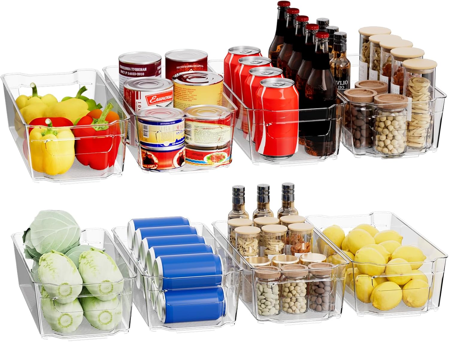 8 Pack Clear Fridge Organizer, Refrigerator Organizer Bins with Handle, Freezer, Kitchen Cabinet, Pantry Organization, BPA Free Fridge Organizers, 12.5" Long