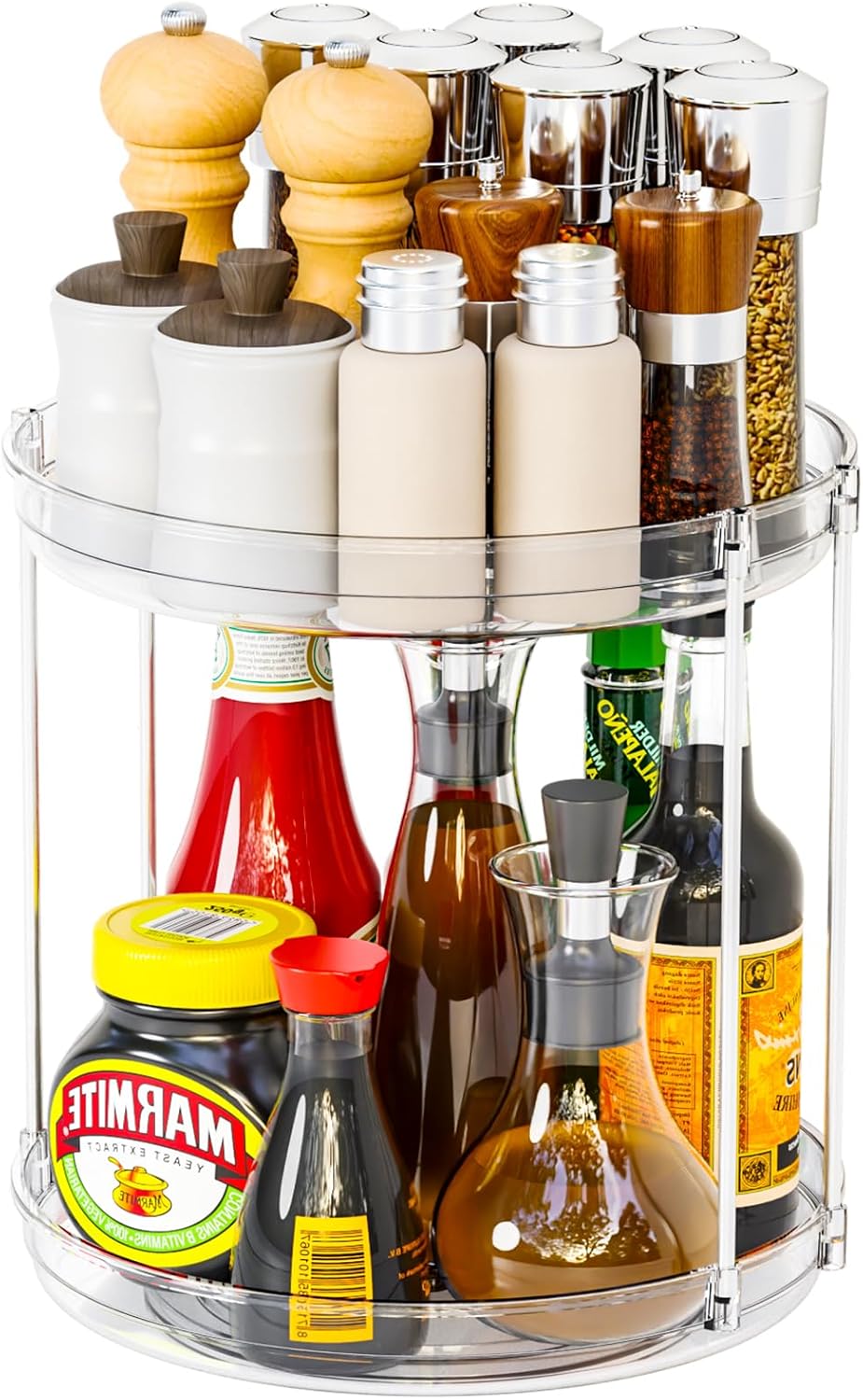 9.8" Tall 2 Tier Lazy Susan Organizer for Countertop,Cabinet and Pantry Shelf,Double Clear Spice Turntable & Rotating Spice Rack Organization and Vitamin & Medicine Cabinet Organizers Carousel