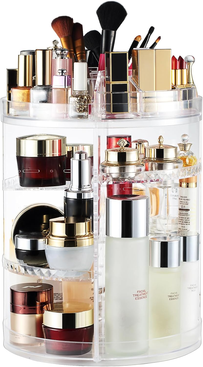 AMEITECH Makeup Organizer, 360 Degree Rotating Adjustable Cosmetic Storage Display Case with 8 Layers Large Capacity, Fits Jewelry, Makeup Brushes, Lipsticks and More, Clear