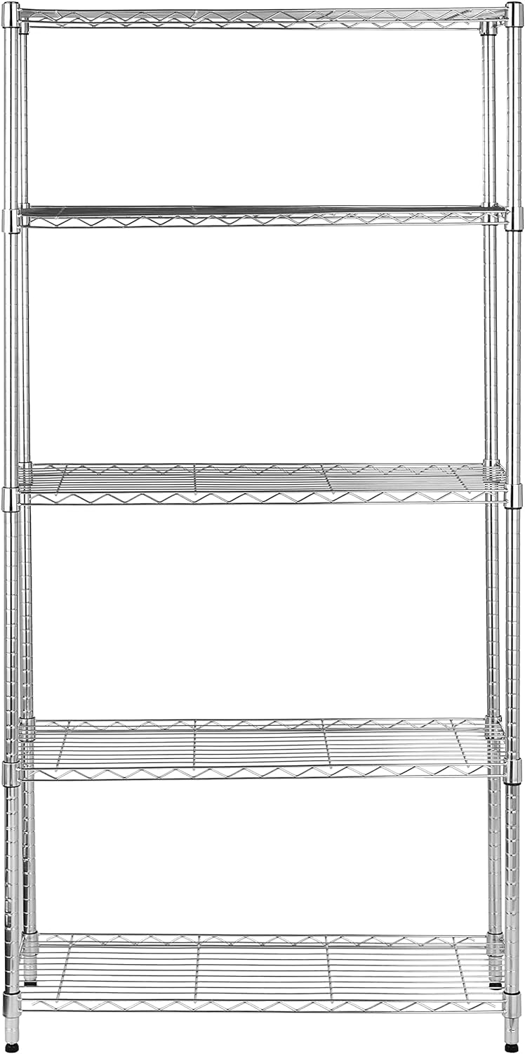 Amazon Basics 5-Shelf Adjustable Heavy Duty Steel Wire Rack Storage Shelving Organizer for Kitchen, Garage, 36" L x 14" W x 72" H, Chrome