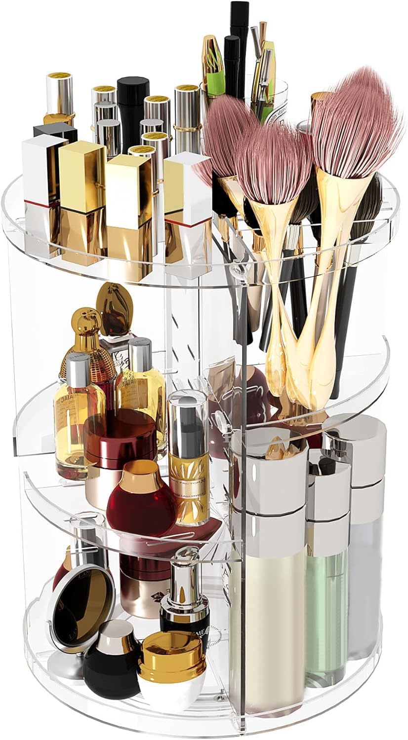 C&AHOME 360 Rotating Makeup Organizer, Adjustable Cosmetic Storage Organizer, Large Capacity Makeup Display, 6 Layers Adjustable Acrylic Shelf Height, Clear URMOP360C