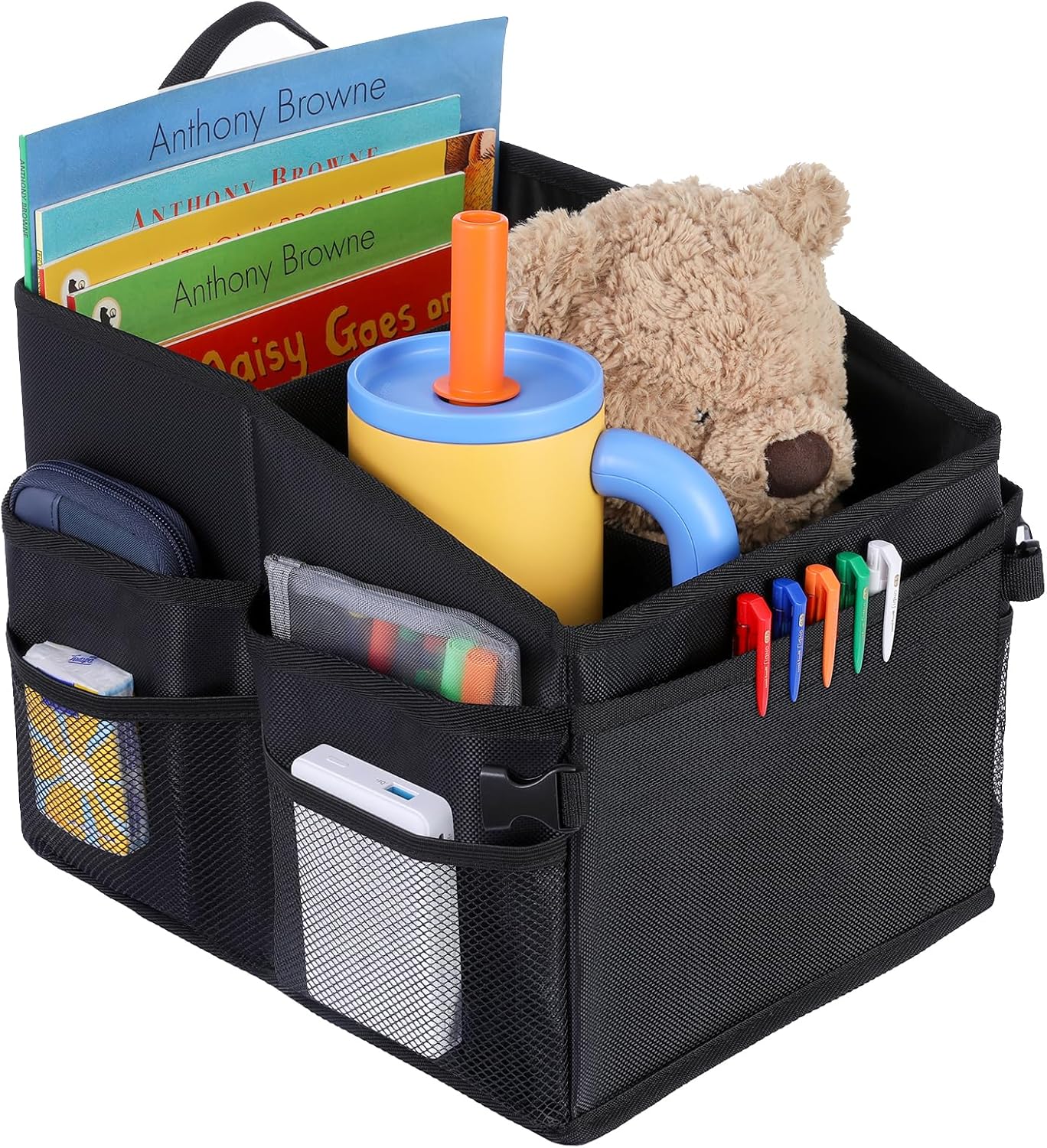 Car Organizer, Car Storage Organizer with Detachable Divider, Car Seat Organizr for Kids With Multi-Pockets &Handles, Small Car Organizer for Car Front Seat, Backseat, Passenger Seats, Car Middle Seat