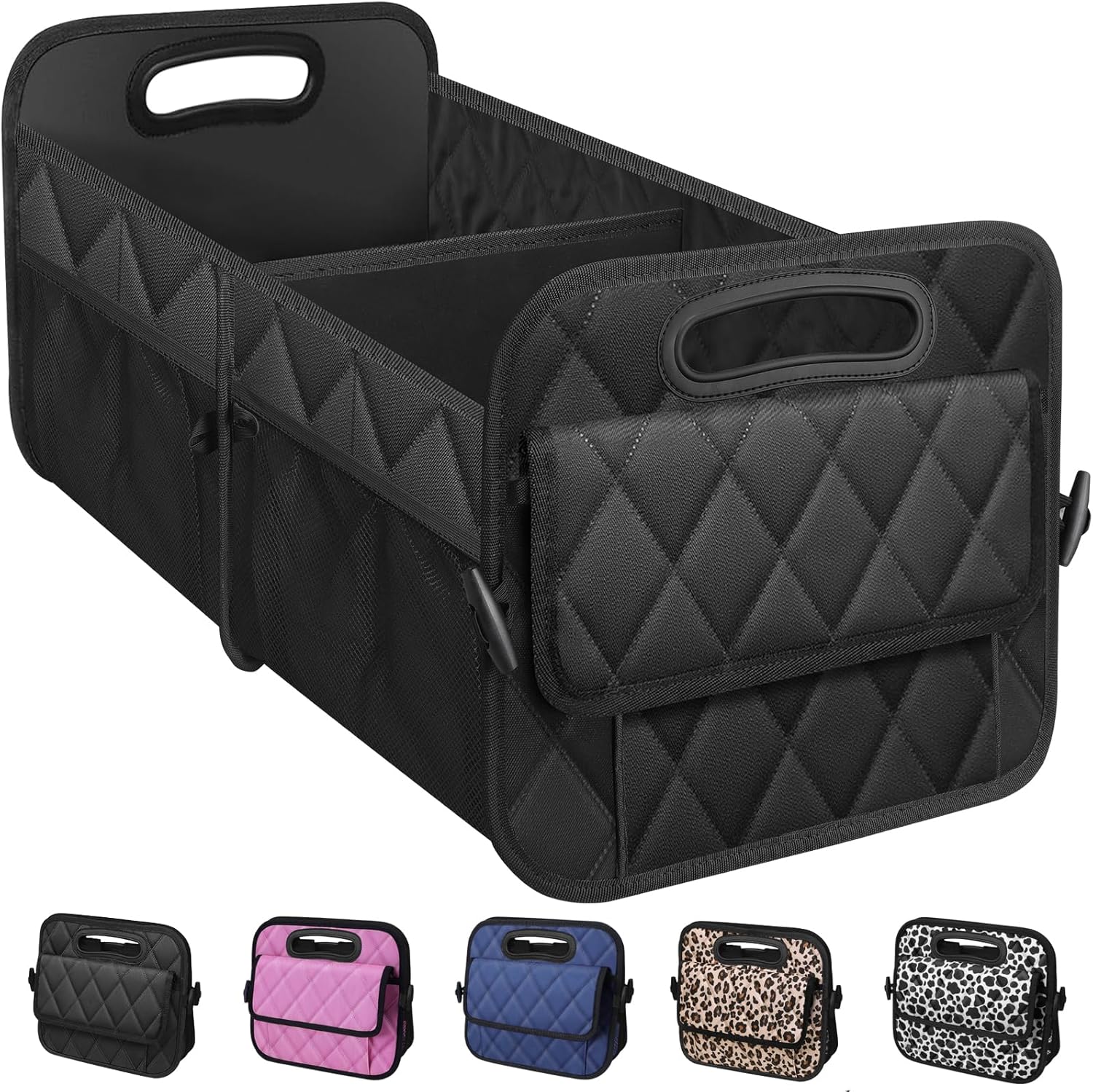 Collapsible Car Trunk Organizer with Reinforced Handles, Storage with 6 Pockets, Car Accessories for Women/Man (Large, Black)