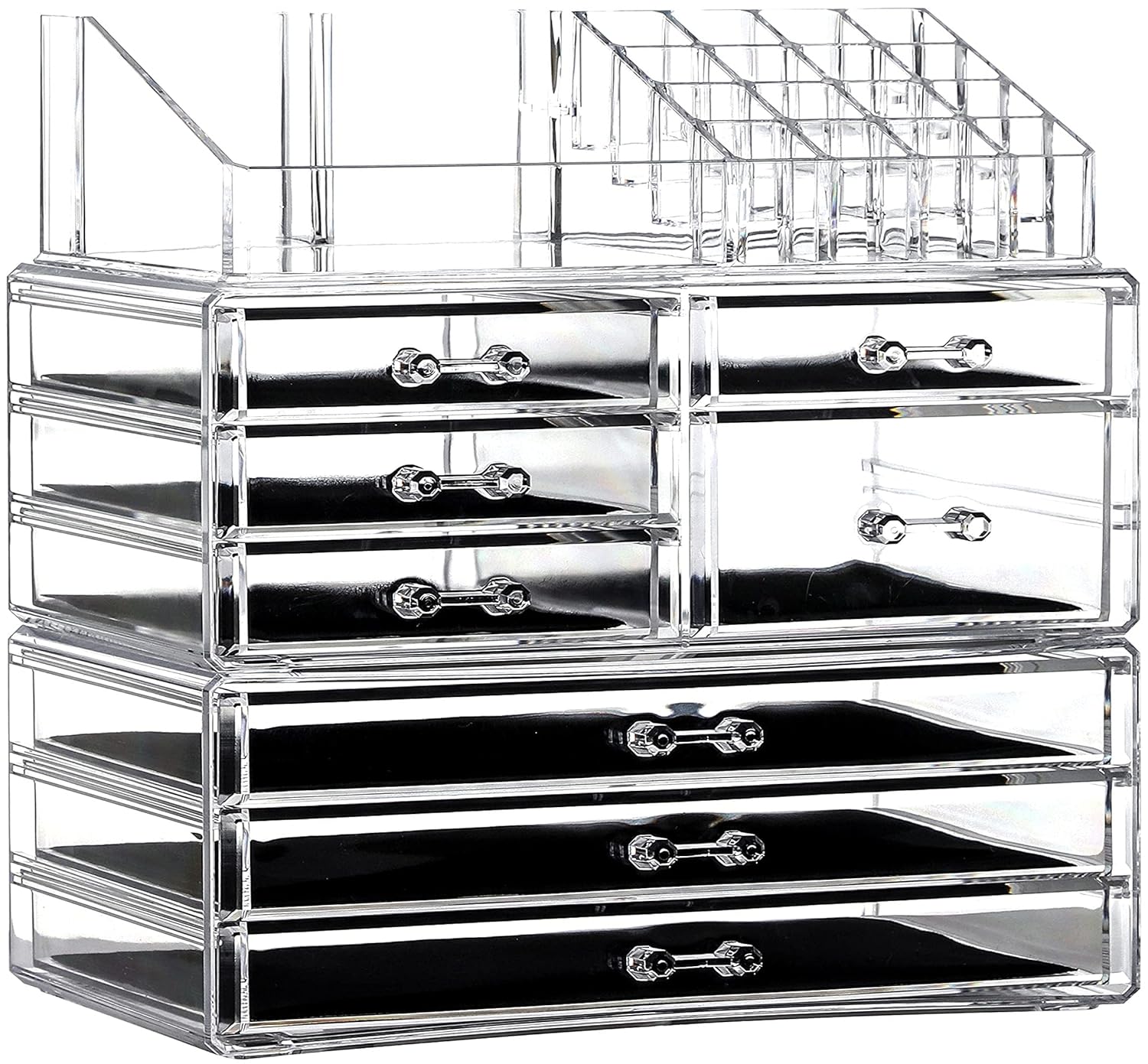 Cq Acrylic 3 Pack Clear Make Up Organizers - Stackable 8 Drawer Organizer for Vanity, Desk, Jewelry, Beauty & Skincare Products
