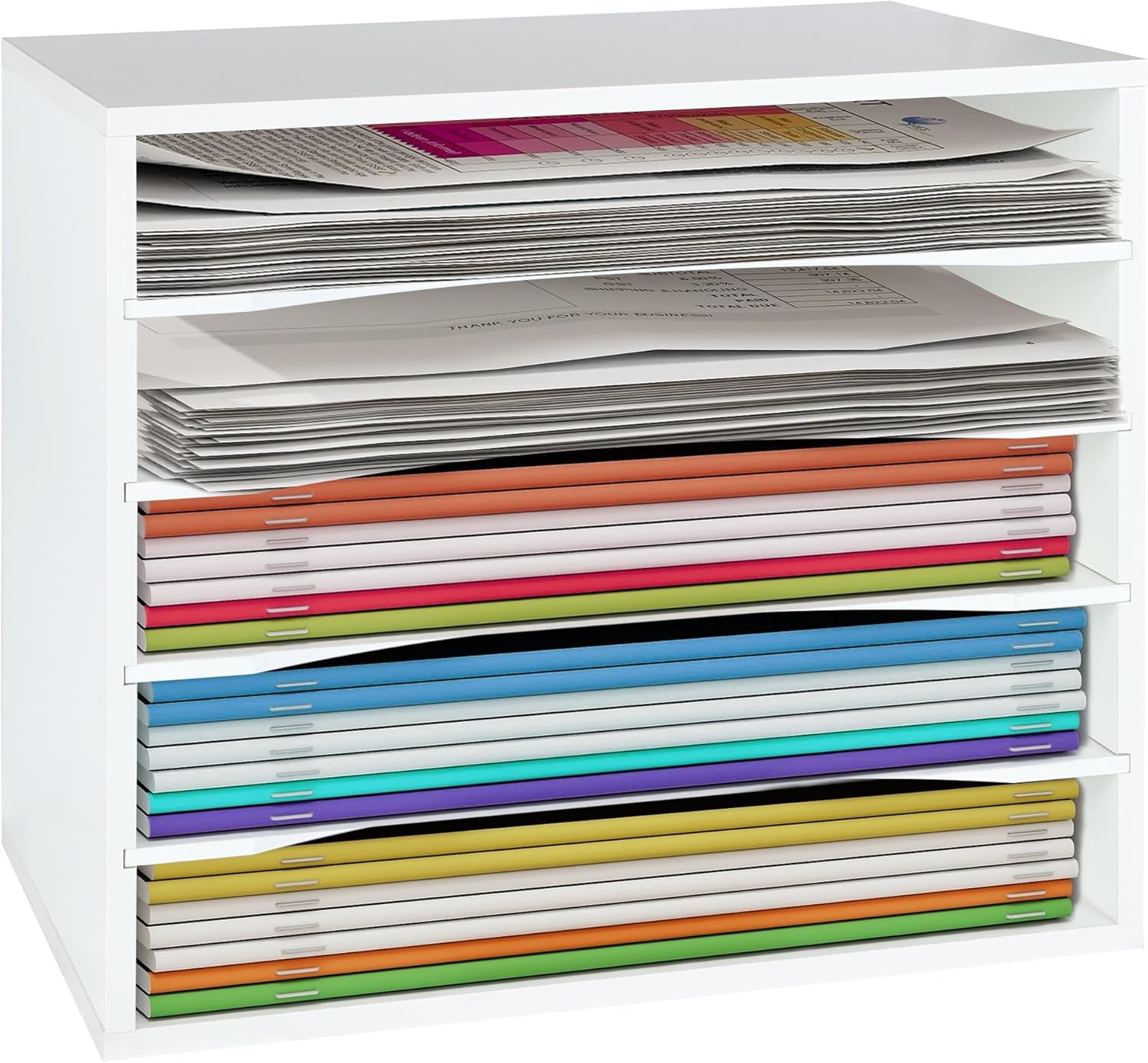 EMERIT Paper Organizer for Desk - 5 Tier File Storage, A4 Letter Tray, White Office Desk Organizer-Adjustable Shelf
