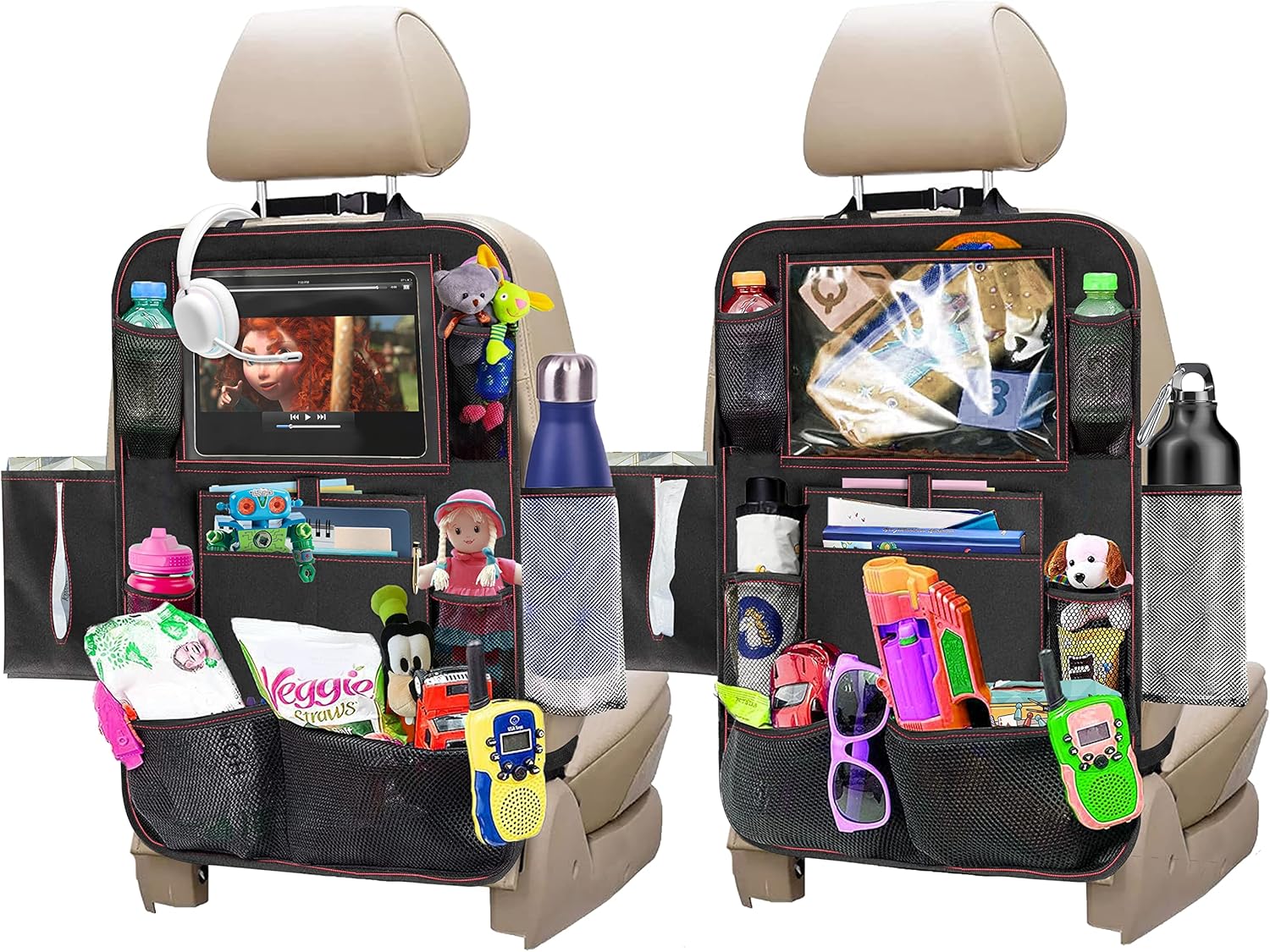 EcoNour Backseat Car Organizer (2 Pack), Heavy Duty Waterproof Stain Resistant Kick Mats Back seat Protector For Kids | Multiple Storage Pockets, Travel Accessories, Touchable Tablet Holder