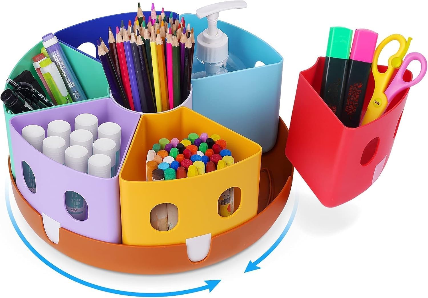 GAMENOTE Rotating Art Supplies Organizer - Lazy Susan Office School Supply for Kids Desk Organization and Storage Homeschool Craft Caddy Classroom (Large)