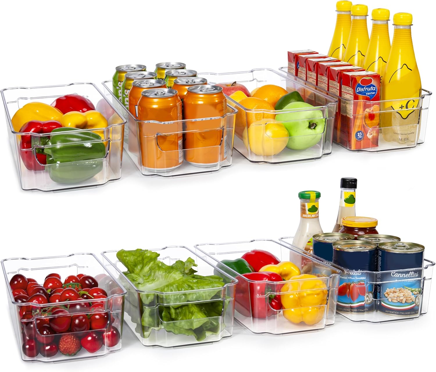 HOOJO Refrigerator Organizers and Storage - 8pcs Clear Plastic Bins For Fridge, Freezer, Kitchen Cabinet, Pantry Organization, BPA Free Fridge Organizer, 12.5" Long, Clear