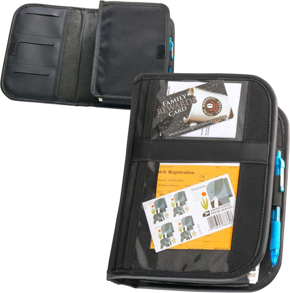 High Road Glove Box Organizer and Car Manual Holder with Clear Outside Pockets for Registration and Insurance Cards - Owners Manual Case with Expandable Book Compartment