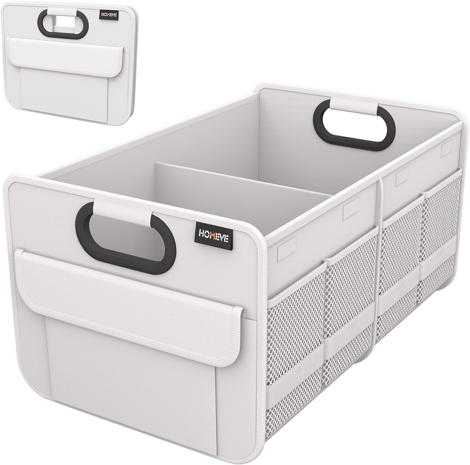 Homeve Trunk Organizer, Car Storage, Reinforced Handles, Collapsible Multi-Compartment Car Organizers, Foldable, Waterproof, 2 Compartments, Suitable for Car Accessories, SUV (White, Standard)