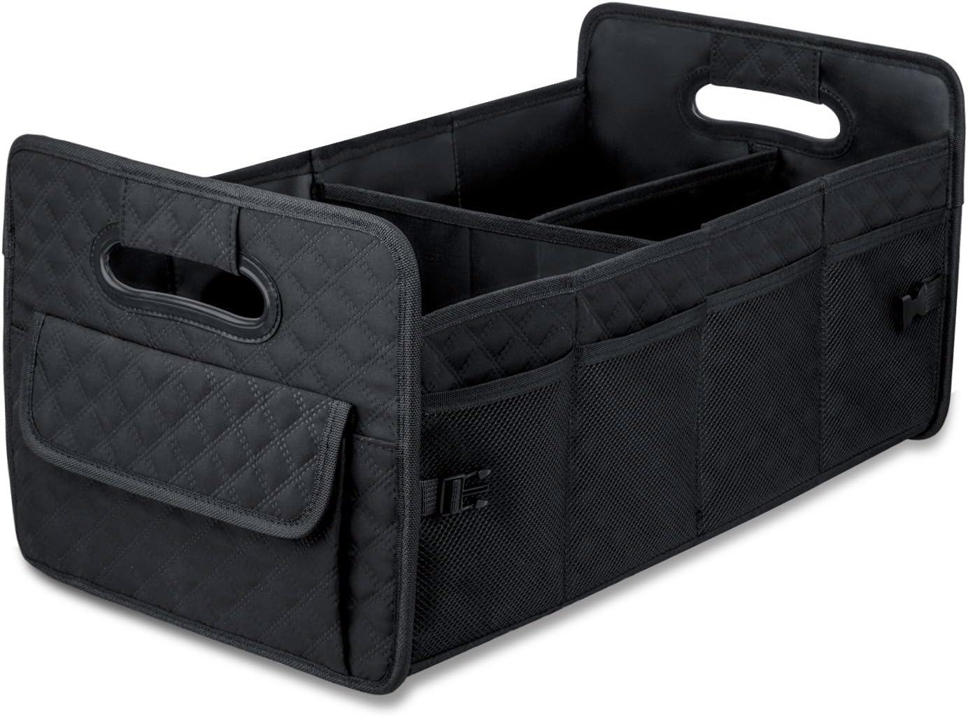 JiatuA Car Trunk Organizer for SUV, Car Storage Organizer Collapsible Multi Compartment Container Box, Adjustable Car Accessories for Women/Men, Black