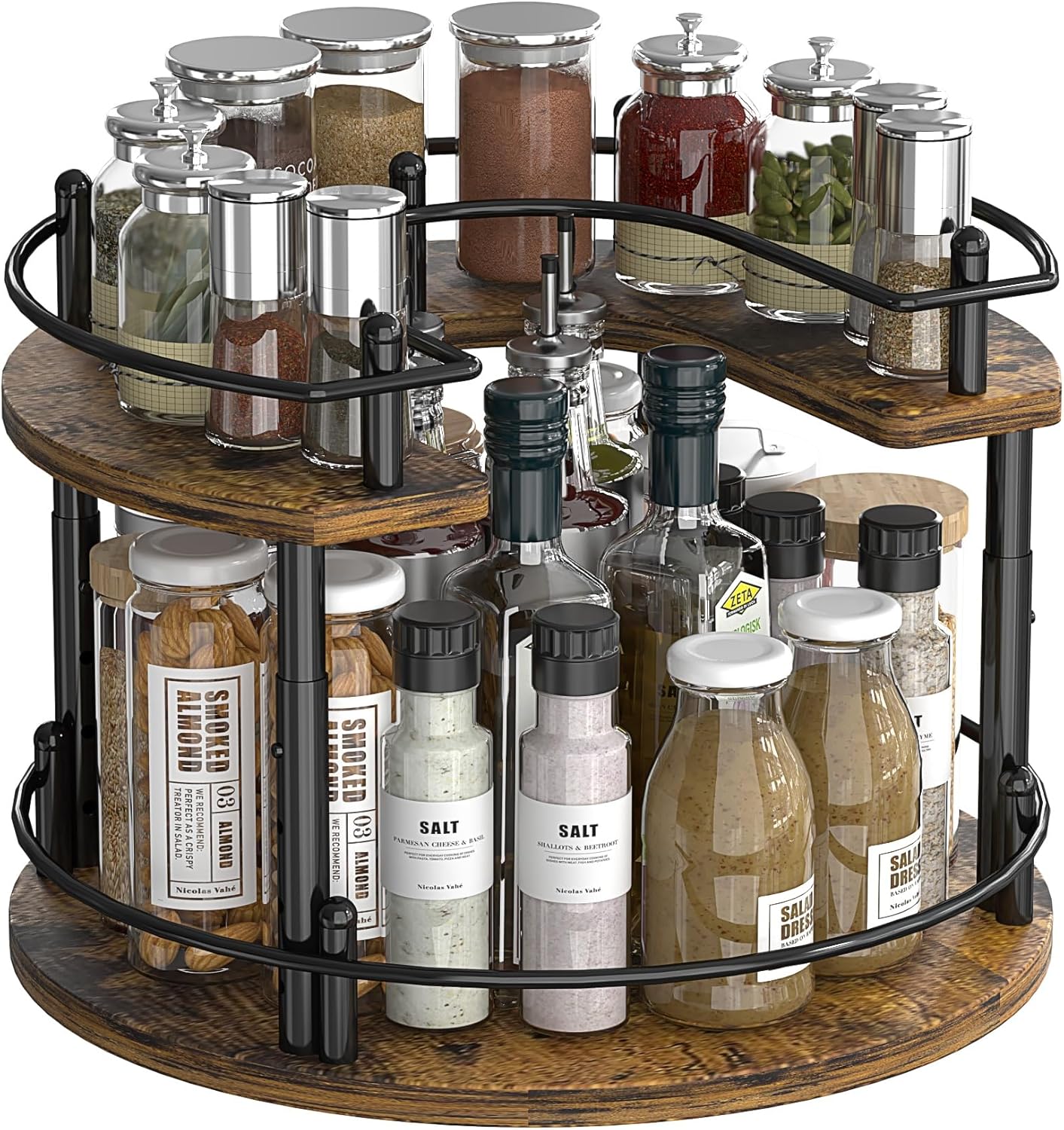 Lazy Susan Spice Rack Organizer - Rotating Turntable Height Adjustable for Kitchen Countertop Cabinet Pantry Seasoning Storage