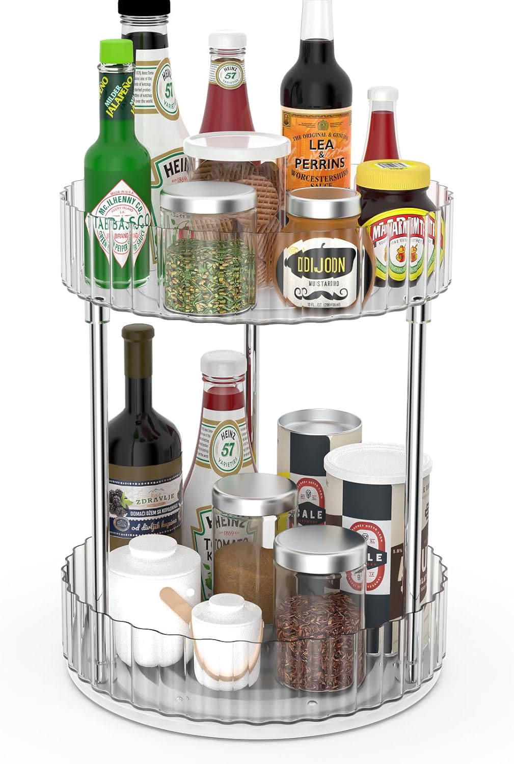 Lazy Susan Turntable Organizer-360° Rotating Double Layer Storage Rack，Non-slip Base Design, Suitable for Kitchen Countertops, Bathrooms, Dressing Tables (8.5 Inch Diameter)