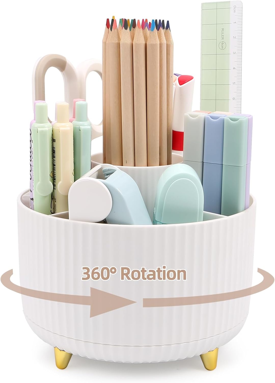 Makeup Brush Organizer,5 Slots 360° Rotating Desk Pen Holder,Makeup Brushing Holder,Cosmetic Brushes Storage Holder,Cute Pencil Cup Pot,Desk Organizer and Accessories for Vanity (White)