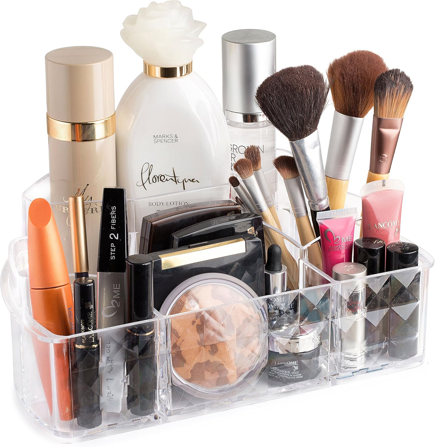 Masirs Clear Cosmetic Storage Organizer - Easily Organize your Cosmetics, Jewelry. Looks Elegant Sitting on your Vanity, Bathroom Counter or Dresser. Clear Design for Easy Visibility.