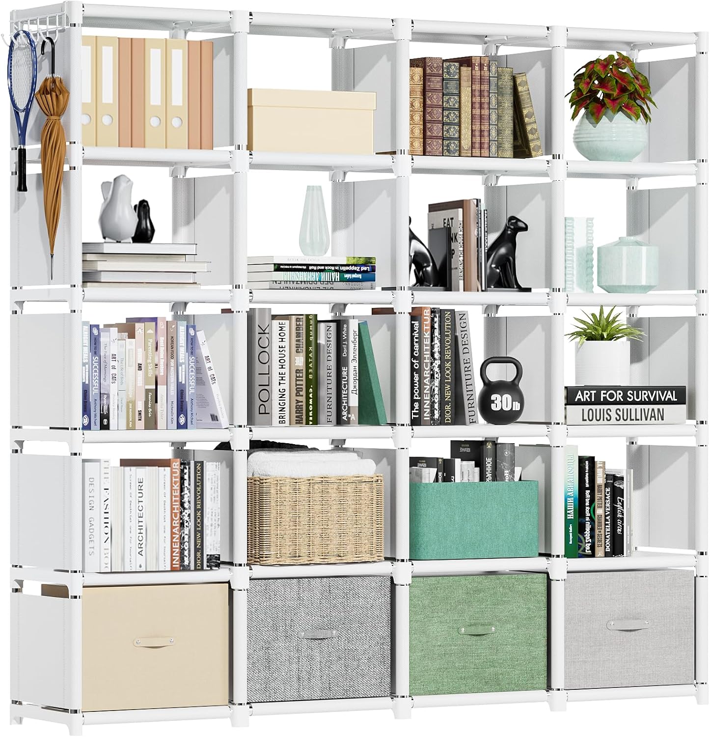 Mavivegue 20 Cube Book Shelf, Storage Organizer, Large DIY Bookcase, Metal Cube Bookshelf, Cubbies Closet Storage Organizer Shelves for Bedroom,Living Room,Home,Office