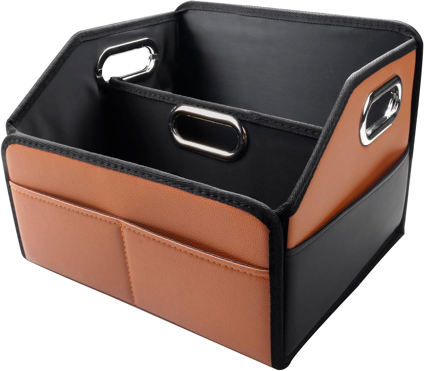 Noaman Leather Car Seat Organizer for Back Front Passenger Seats with 6 Storage Compartments 3 Carry Handles Front Seat Car Organizer for kids Multipurpose Car Organizers and Storage Brown and Black