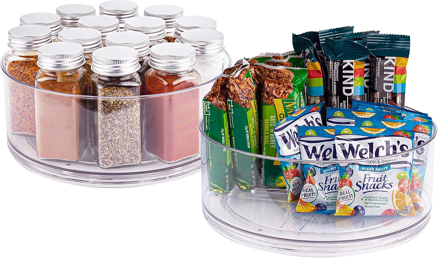 Oizeir Lazy Susan Turntable (2-Pack) - Clear Acrylic, Rotates 360 Degrees, Easily Organize Your Fridge, Cabinet or Counter - Carousel Storage for Food, Spices, Cosmetics