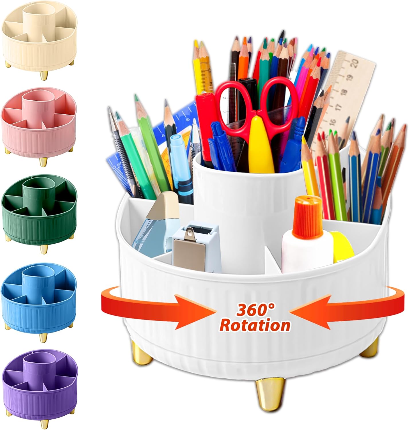 Pen Holder For Desk, 7 Slots 360°Degree Rotating Pencil Holder And Desk Organizer, Office Accessories For Teacher Supplie, Home Office Essential, Marker Organizer, School