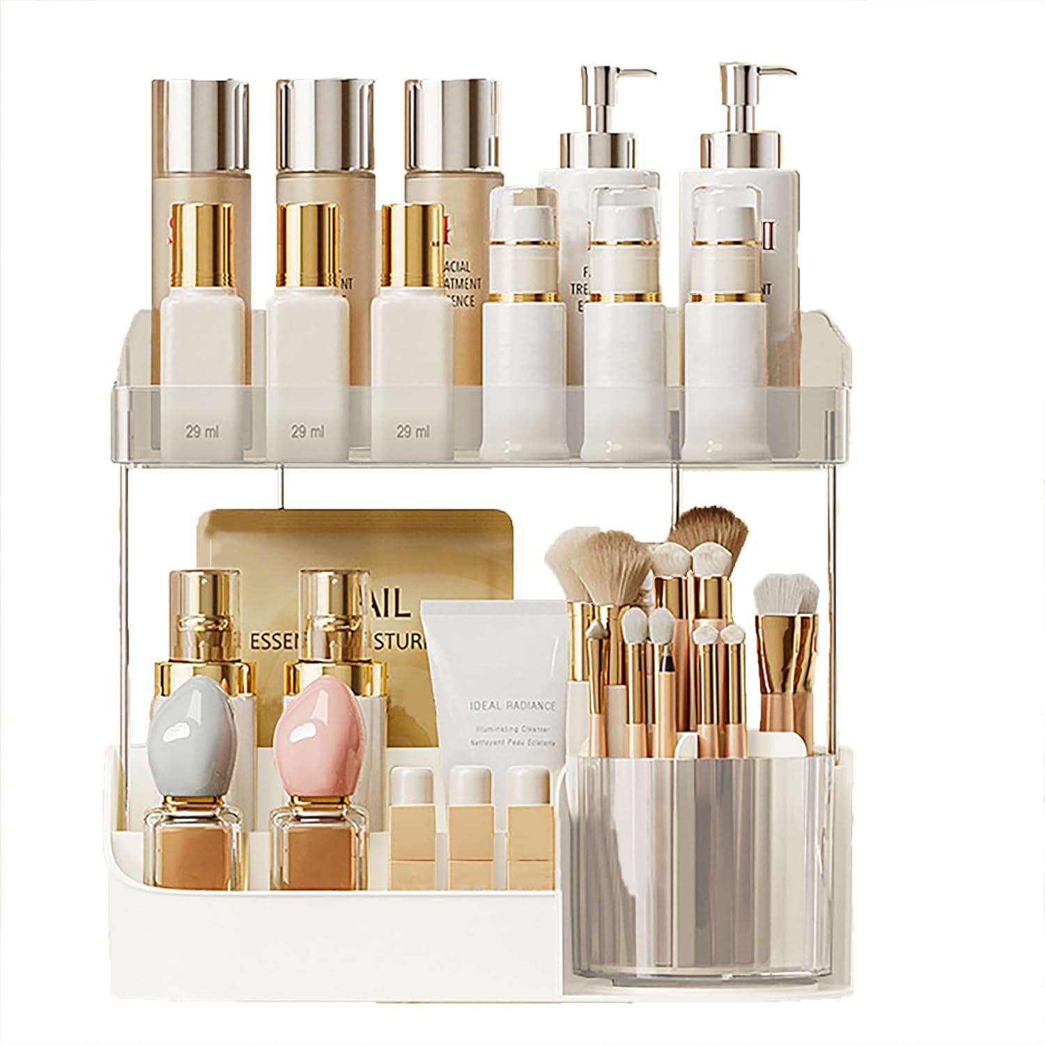 Rotating Makeup Organizer for Vanity Organizer, Double layer Spinning Makeup Skincare Organizer, Multi-Purpose Cosmetic Desk Storage Makeup Brush Holder for Counter Bedroom and Bathroom