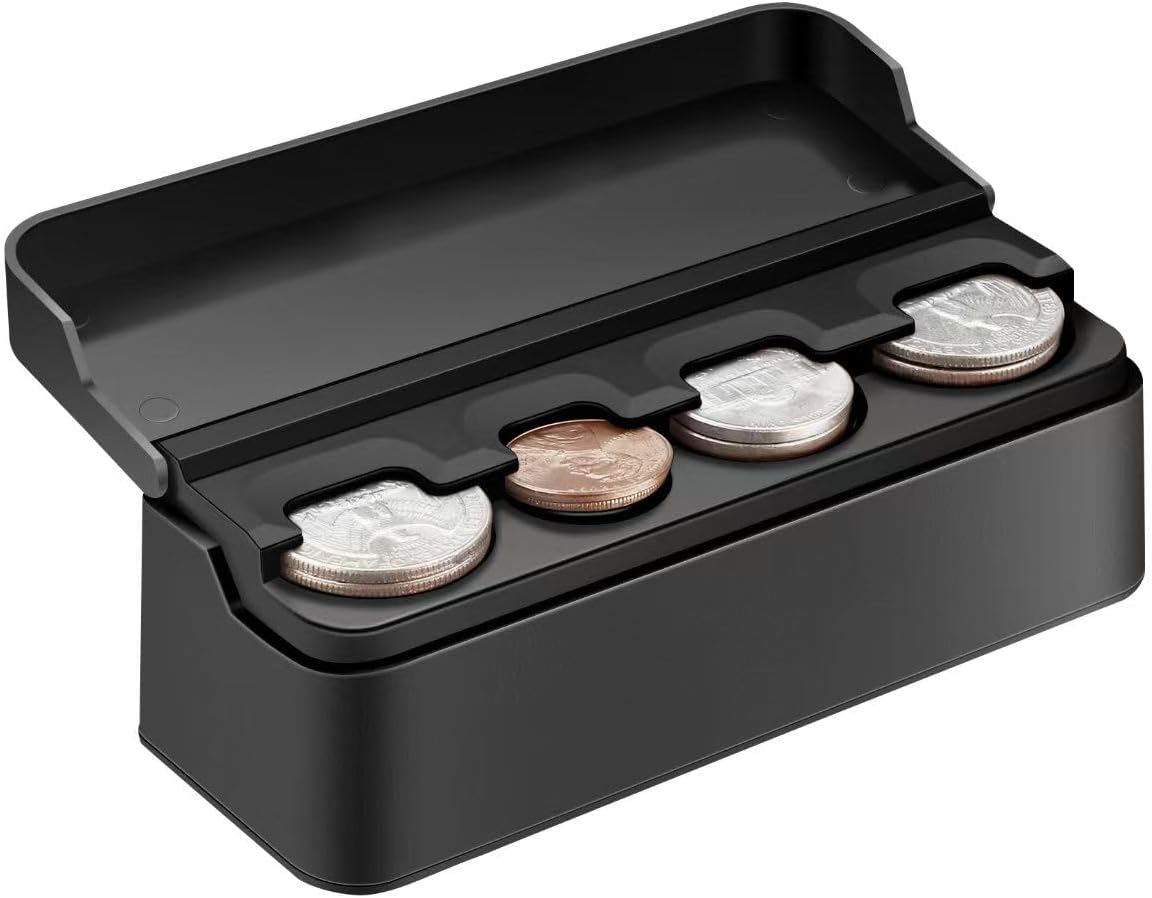 SINGARO Coin Holder for Car, Coin Change Organizer Compatible with Coins of Different Sizes, Dash-Mounted Holder Suitable for Most Cars, Trucks(Black)