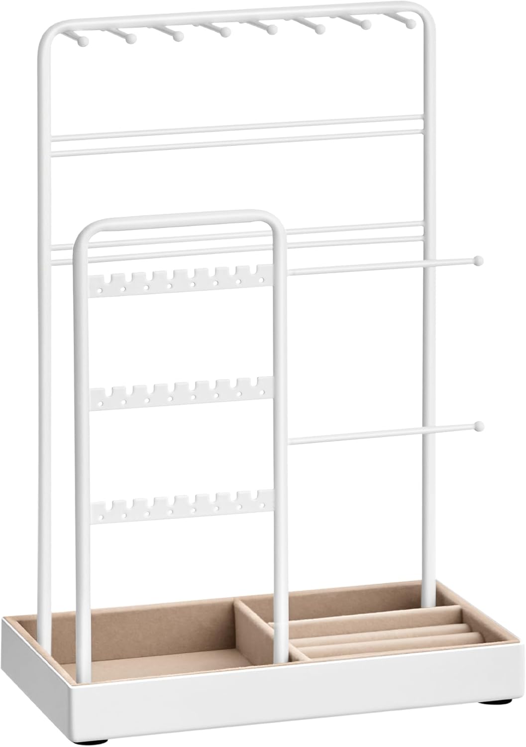 SONGMICS Jewelry Holder, Jewelry Organizer, Jewelry Display Stand with Metal Frame, Velvet Tray, Necklace Earring Bracelet Holder, for Studs, Rings, Gift Idea, Matte White UJJS021W01