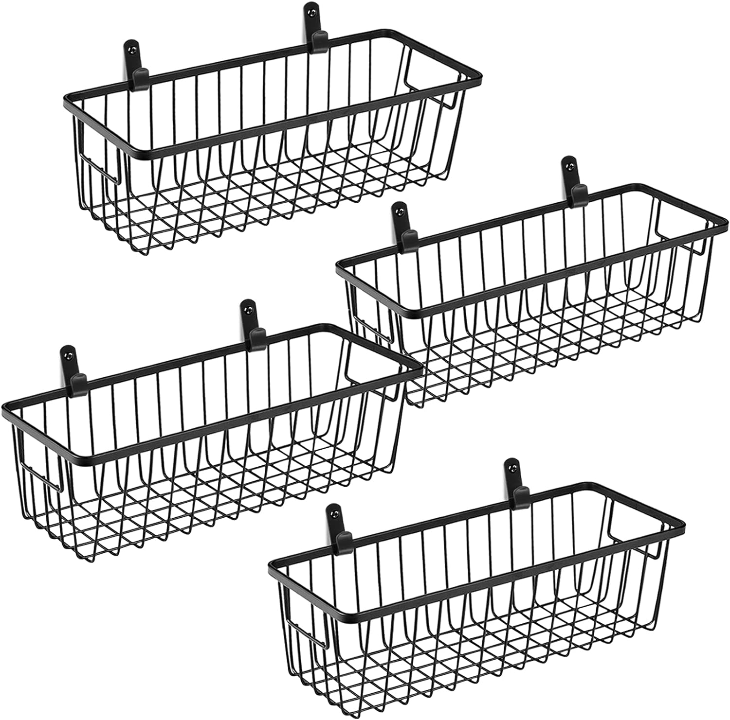 SheeChung Farmhouse Metal Wire Bin Basket with Wall Mount - Small, 4 Pack - Portable Hanging Wall Basket, Rustic Home Storage Organizer for Cabinets, Pantry, Closets, Bathroom, Kitchen,Bedroom(Black)