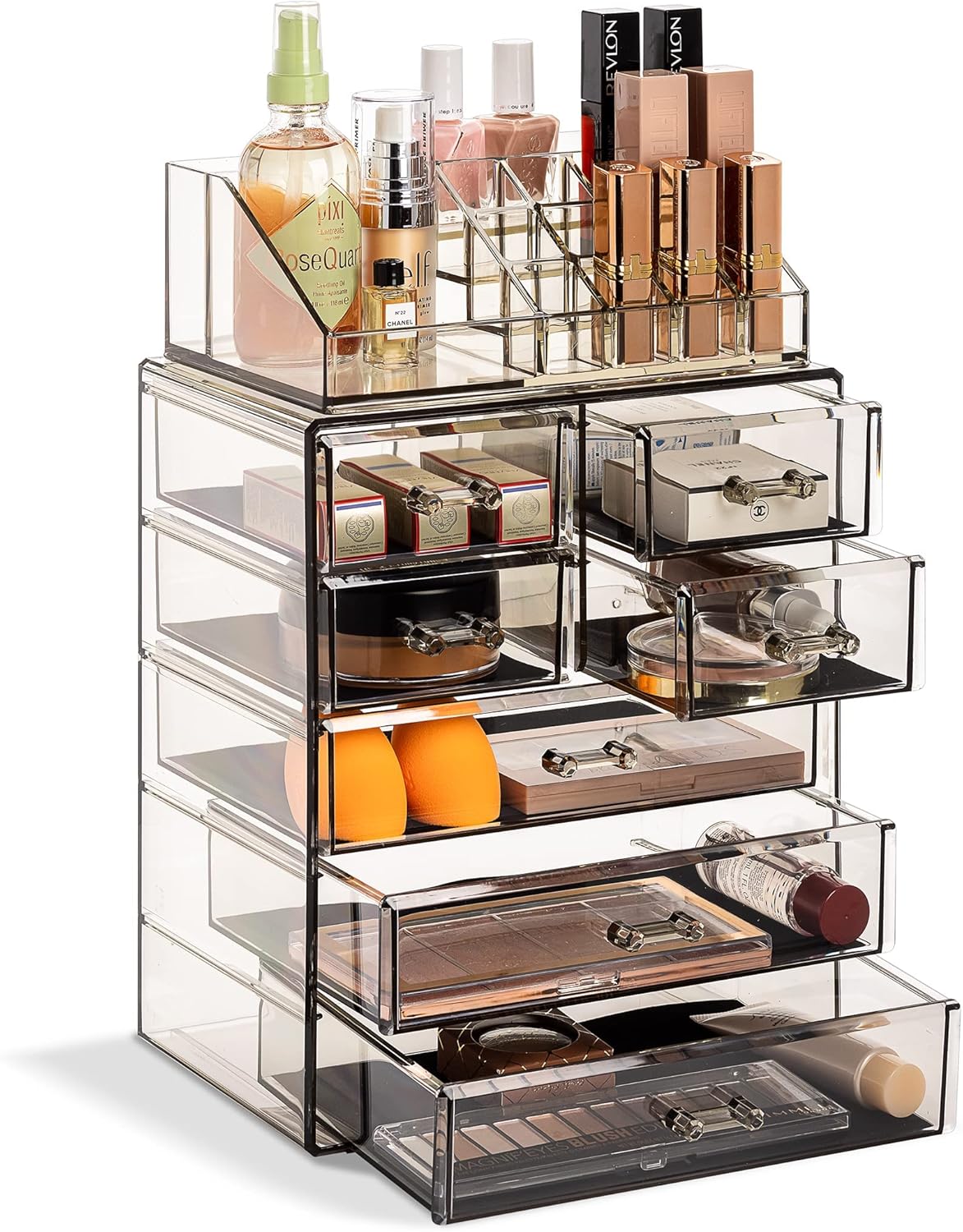 Sorbus Clear Cosmetic Makeup Organizer - Make Up & Jewelry Storage, Case & Display - Spacious Design - Holder for Dresser, Bathroom, Vanity & Countertop (3 Large, 4 Small Drawers) [Black Jewel]